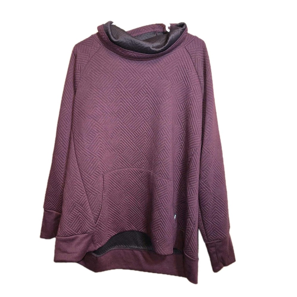 RBX Women's 3X Quilted Cowl Neck Pullover Sweater Jacket‎ – Plum Geometric Knit